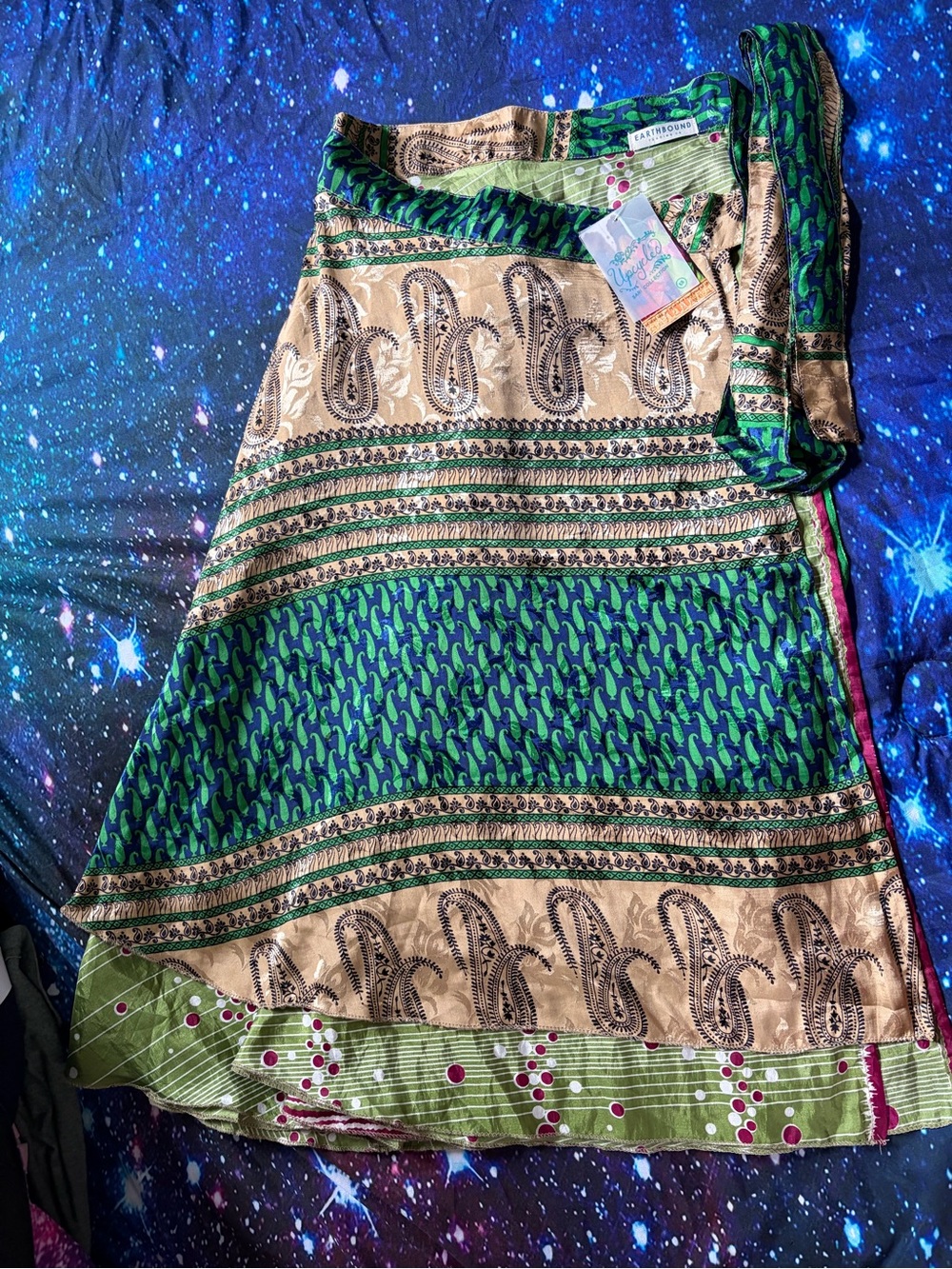 EARTHBOUND Green and Tan Printed Saree